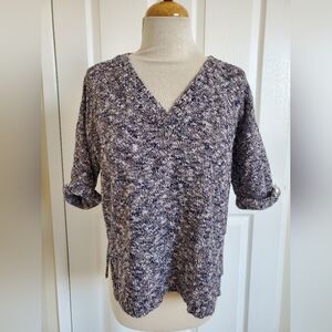 Lafayette 148 New York Grey Blue Cozy Knit V-Neck Sweater Womens M Large